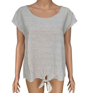 Cynthia Rowley linen blend striped top blouse front tie size M